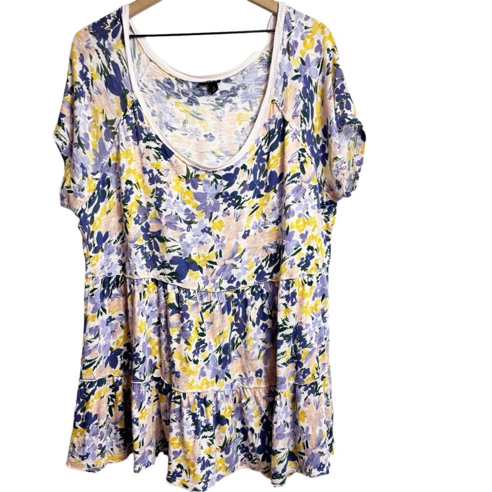 Torrid Scoop Neck Tiered Babydoll Top Summer Floral Size 1 or 1X